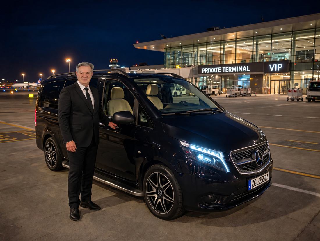 Robert Augustynek przy Mercedesie Vito, Transport VIP